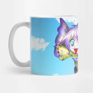 happy chibi flying elf in a kimono Mug